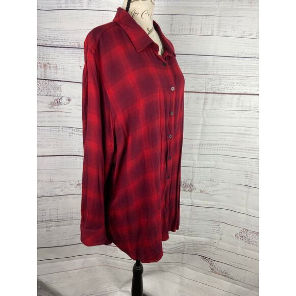 Ava & Viv Button Front Flannel Womens 2X Plaid Red Collar Long Sleeve Tunic - Picture 3 of 10